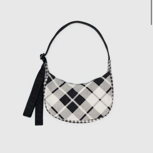 BAGGU Mixed Plaid Small Nylon Crescent Bag
